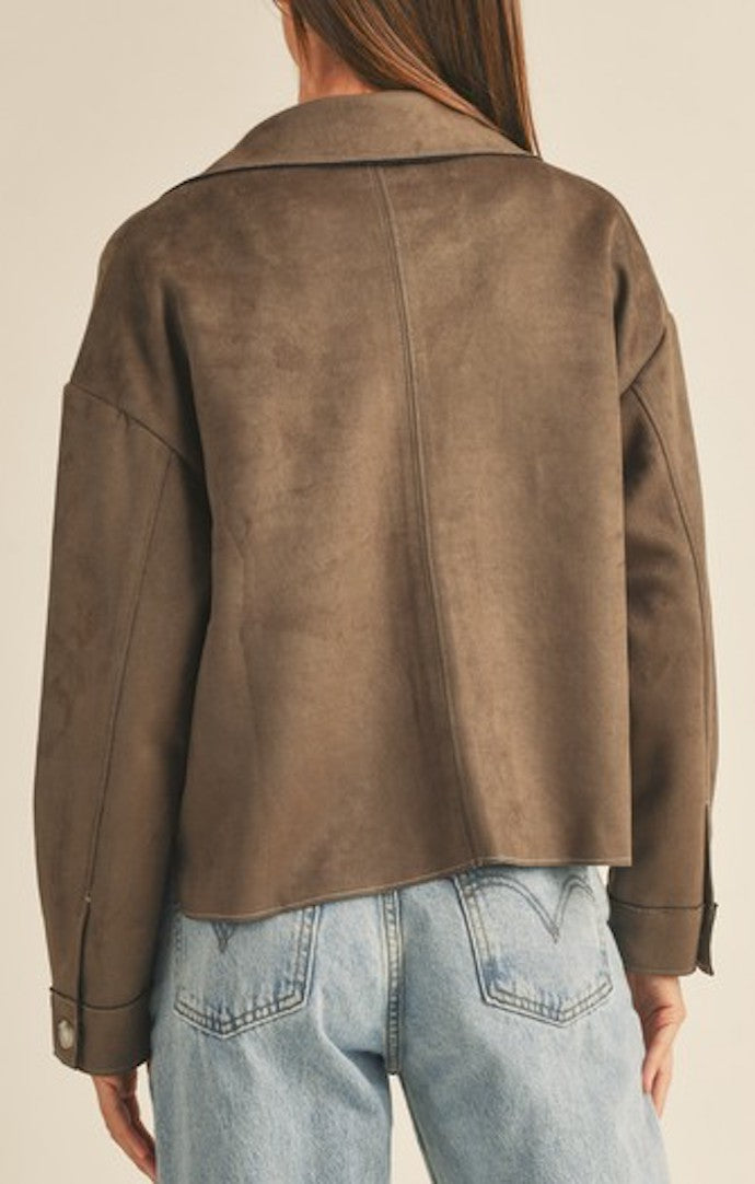 Miou Muse Olive Suede Button Up Shacket