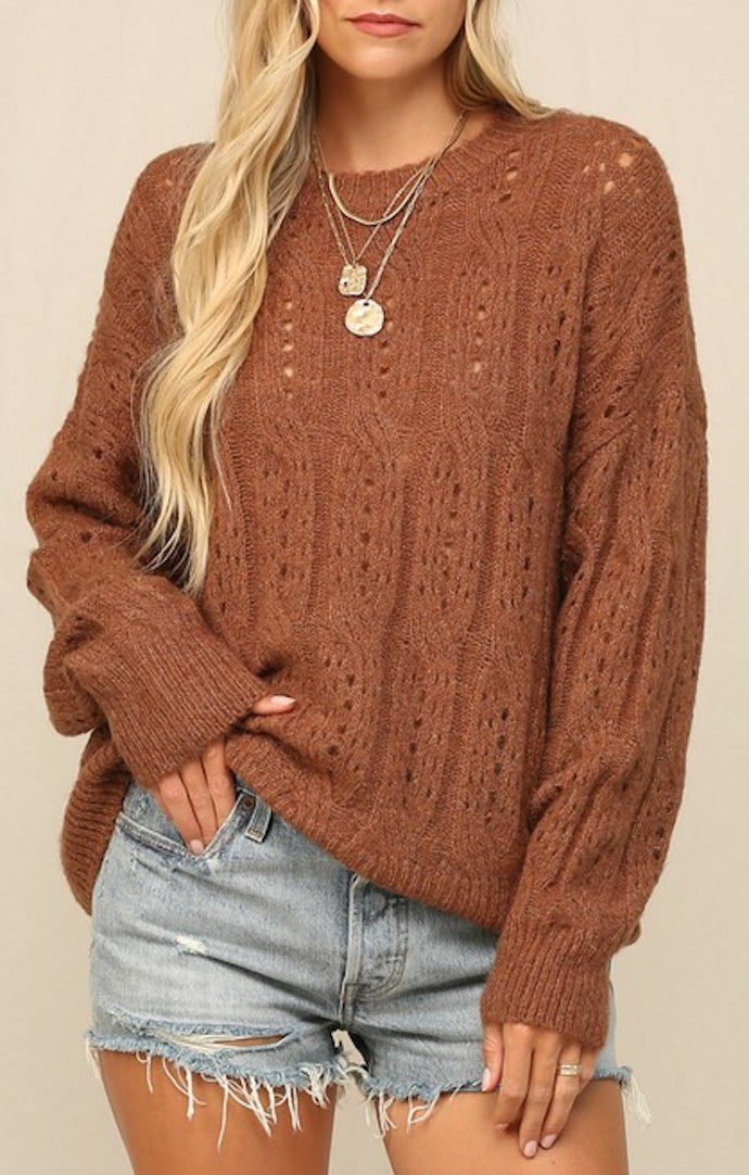 Kyemi Russet Pointelle Dolman Sleeve Sweater