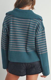 Buttermelon Black and White Striped Sweater