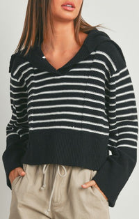 Buttermelon Black and White Striped Sweater