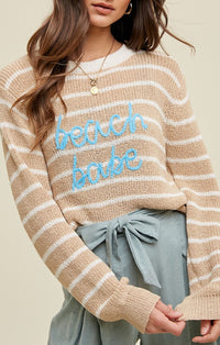 Wishlist Taupe/Ivory "Beach Bum" Striped Lightweight Sweater