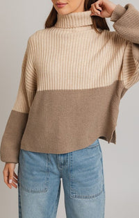 Le Lis Cream/Taupe Color Block Sweater Top