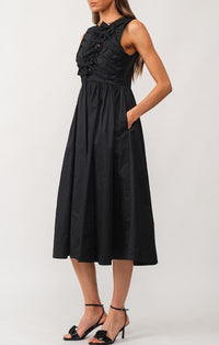 STL Black Poplin Bow Detail Midi Dress