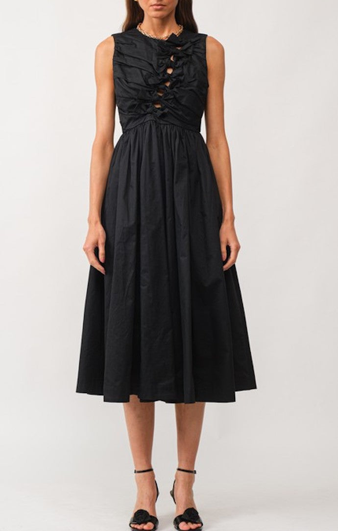 STL Black Poplin Bow Detail Midi Dress