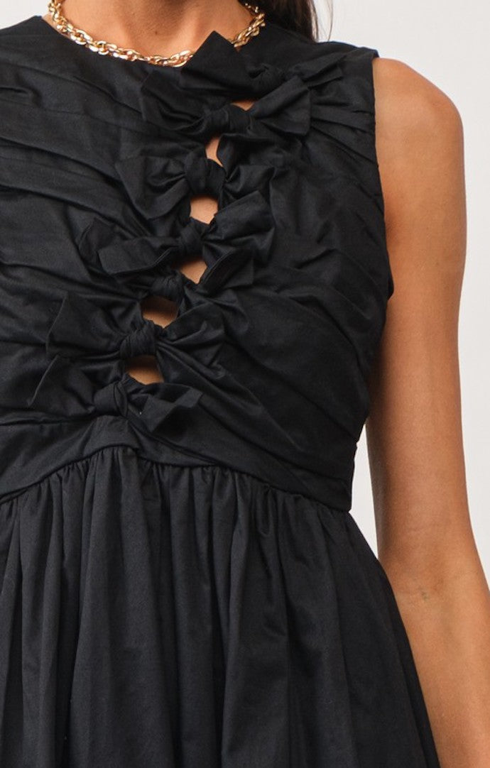 STL Black Poplin Bow Detail Midi Dress