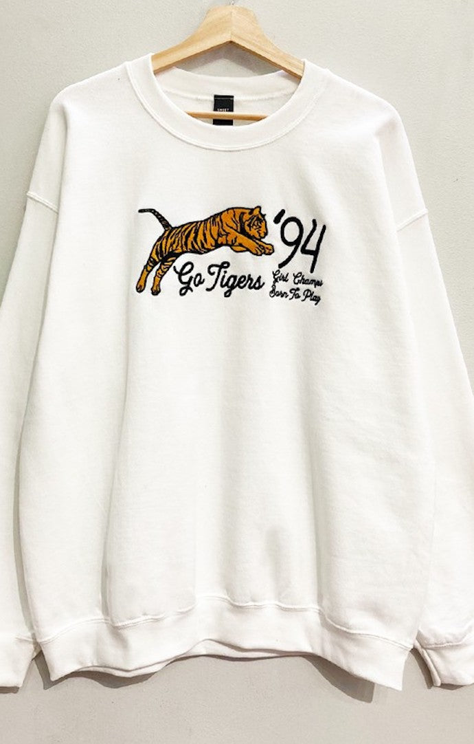 Sweet Claire White "Go Tigers" Crewneck