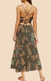 Dress Forum Midnight Print Corset Tie Back Midi Dress