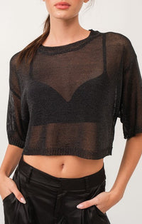 Papermoon Black Shiny Light Weight Knit Top