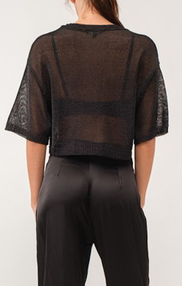 Papermoon Black Shiny Light Weight Knit Top