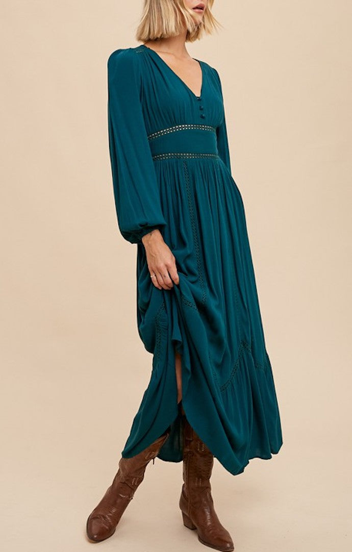 In Loom Emerald Lace Inset Maxi Dress