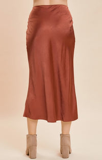 Mustard Seed Copper Satin Midi Skirt