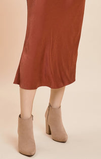 Mustard Seed Copper Satin Midi Skirt