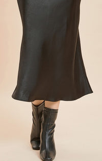 Mustard Seed Black Satin Midi Skirt