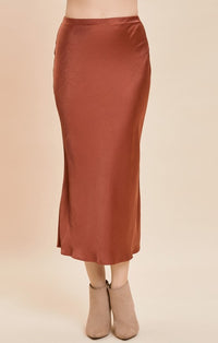 Mustard Seed Copper Satin Midi Skirt