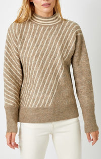 Mystree Latte Stripe Pullover Sweater