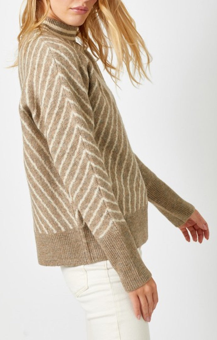 Mystree Latte Stripe Pullover Sweater