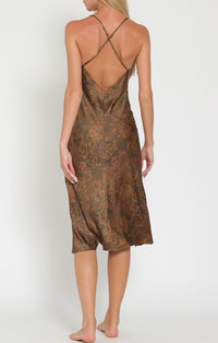 Aakaa Brown Floral Sleeveless Slip Midi Dress