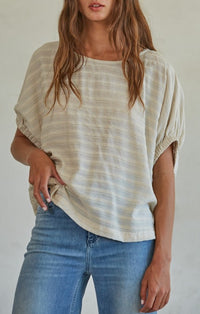 By Together Natural Short Sleeve Round Neck Woven Top