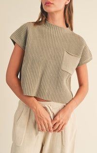 Miou Muse Olive High Neck Knit Top