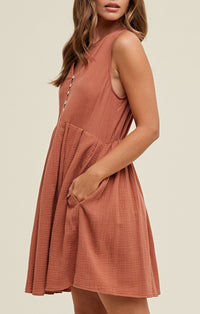 Wishlist Sienna Sleeveless Button Front Gauze Short Dress 