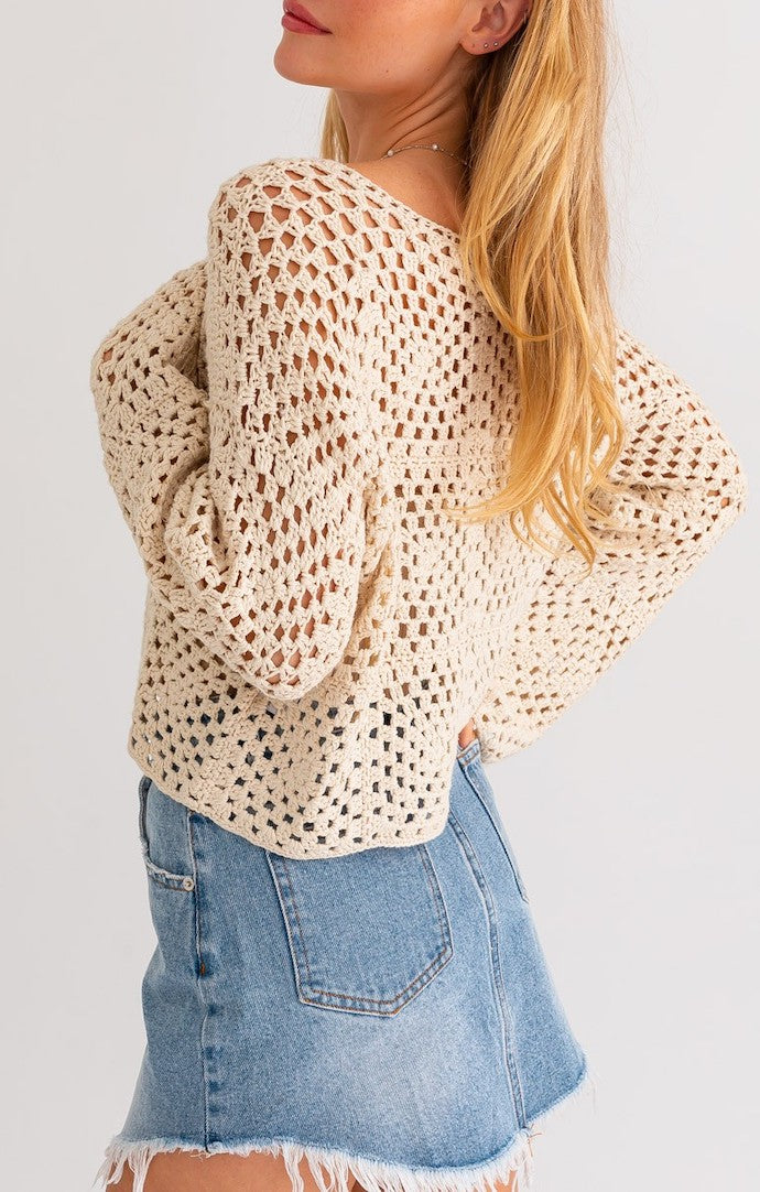 Le Lis Ivory Long Sleeve Crochet Sweater