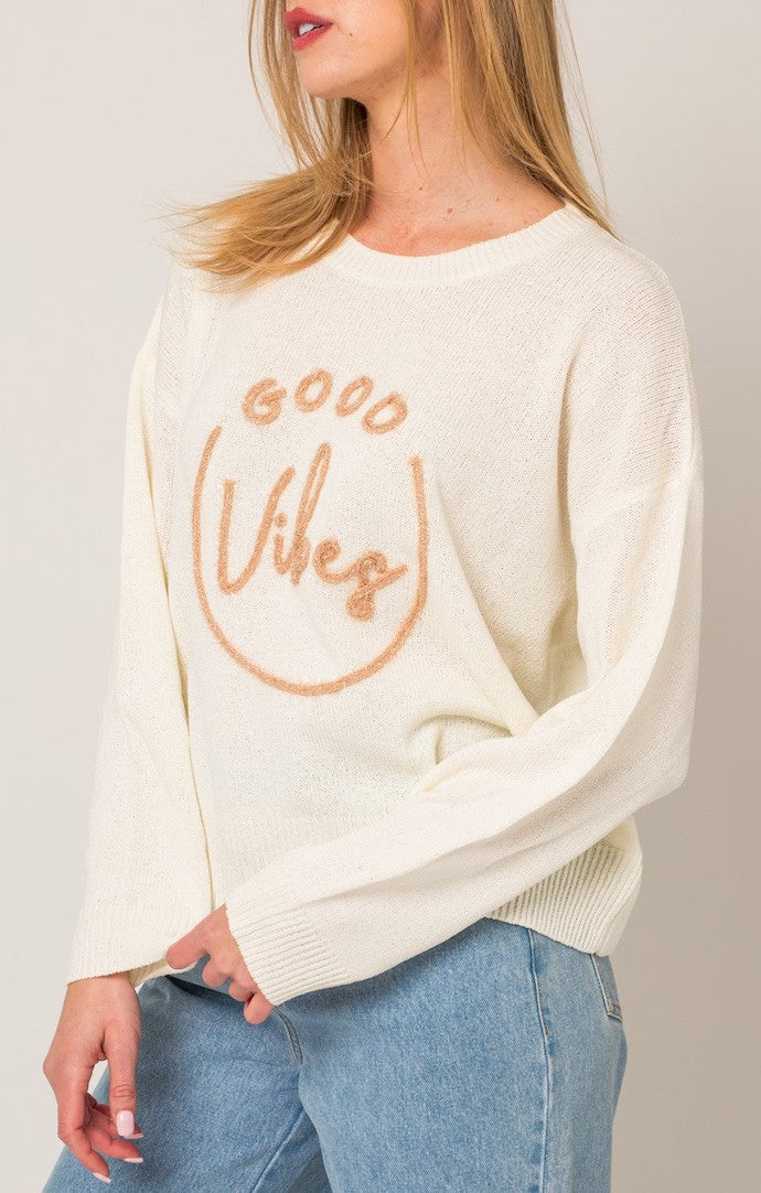 G White "Good Vibes" Pullover Sweater