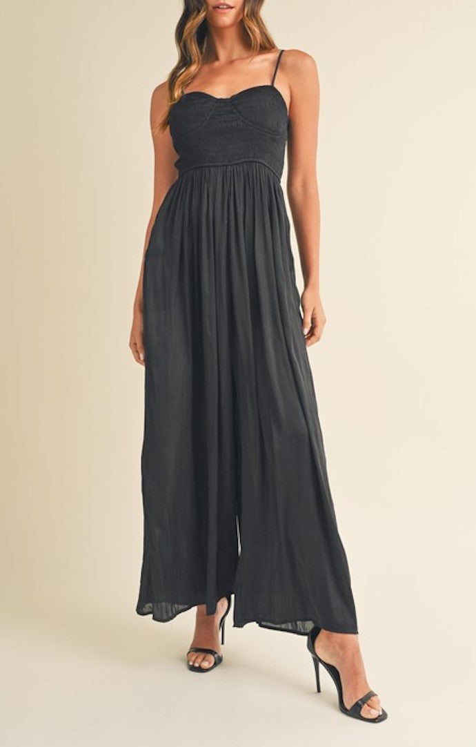 Mable Black Smocked Jumpsuit