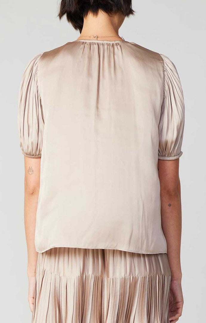 Current Air Taupe Pleated Smocked Blouse