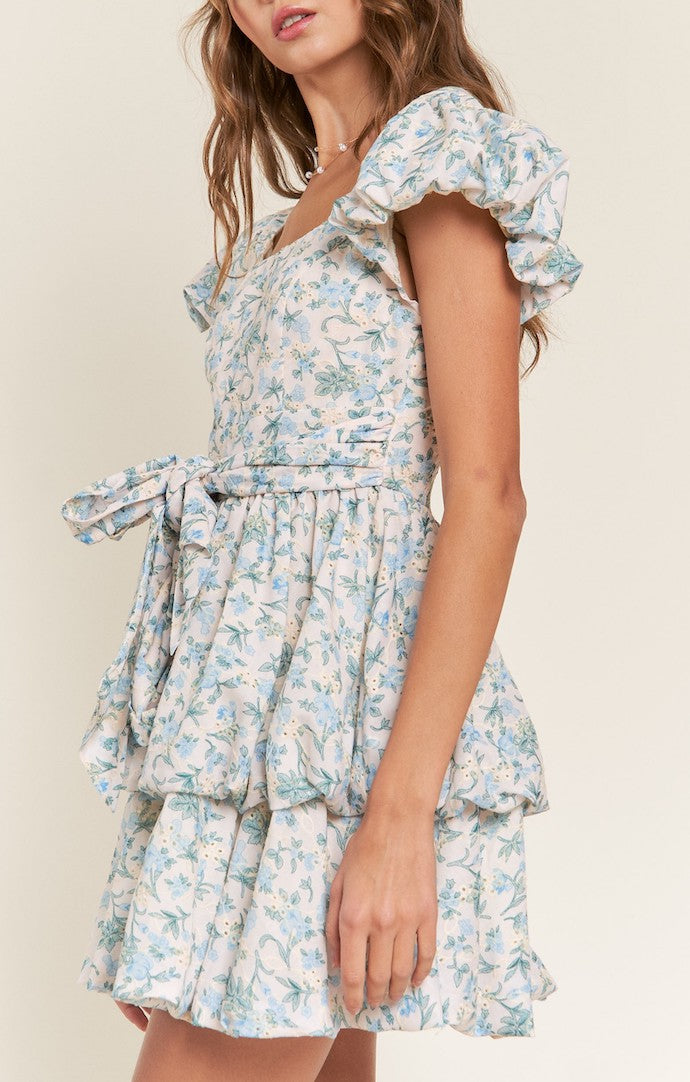 In the Beginning Blue Floral Tiered Short DressIn the Beginning Blue Floral Tiered Short Dress