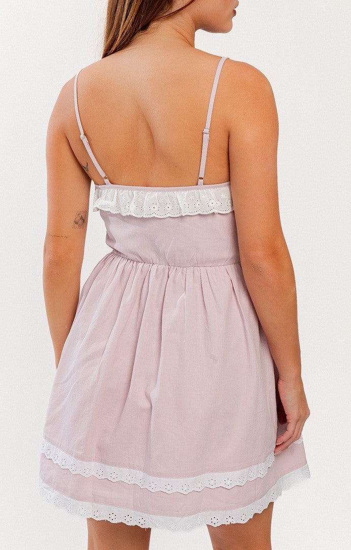 Le Lis Baby Pink Sleeveless Lace Trimmed Mini Dress