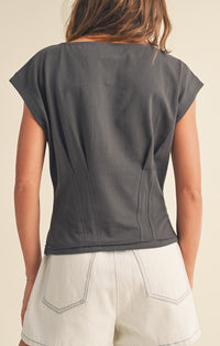 Miou Muse Grey Corset Style Short Sleeve Tee