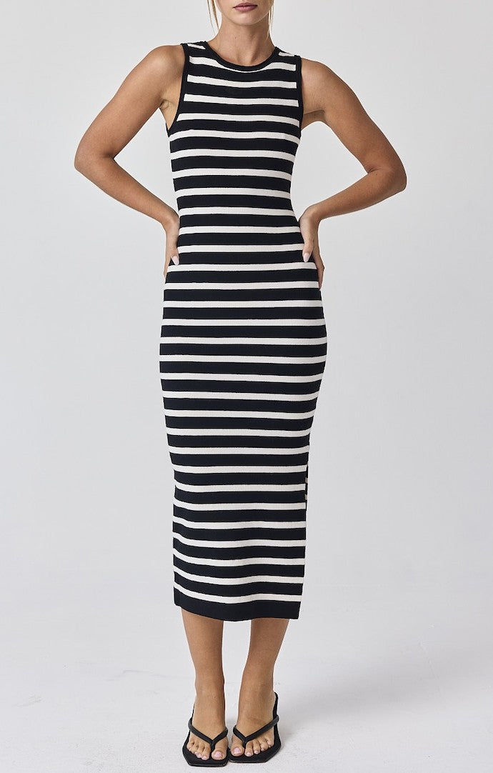 Papermoon Black And White Striped Midi Dress