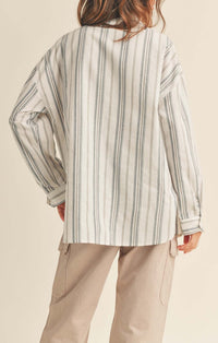 Miou Muse Denim Stripe Button Front Shirt