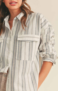 Miou Muse Denim Stripe Button Front Shirt