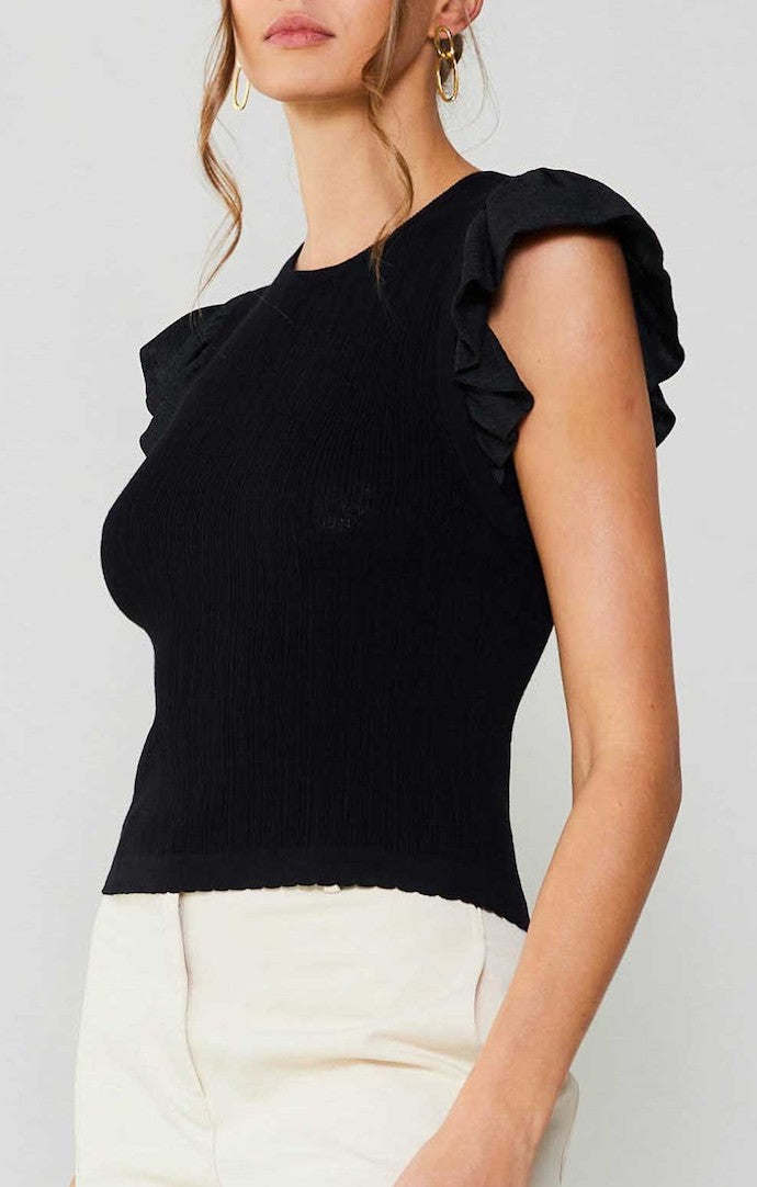 Current Air Black Ruffle Sweater Top