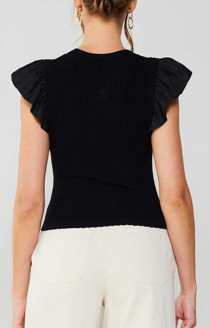 Current Air Black Ruffle Sweater Top
