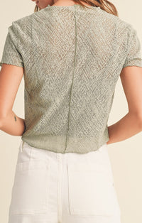 Miou Muse Sage Lace Textured Short Sleeve Top