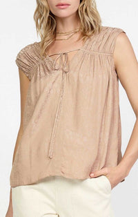 Current Air Sandy Taupe V-Neck Shirred Top
