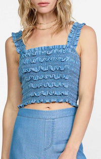 Current Air Chambray Smocked Crop Tank