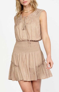 Current Air Sandy Taupe Smocked Mini Dress