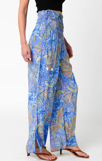 Olivaceous Blue Printed Flowy Pants