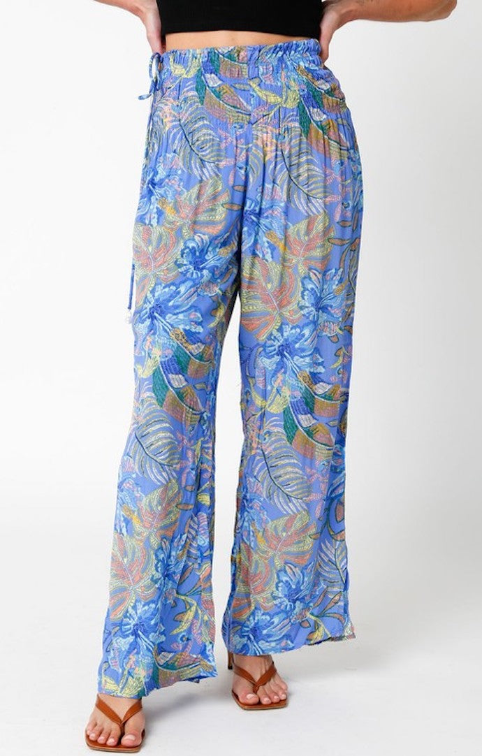 Olivaceous Blue Printed Flowy Pants