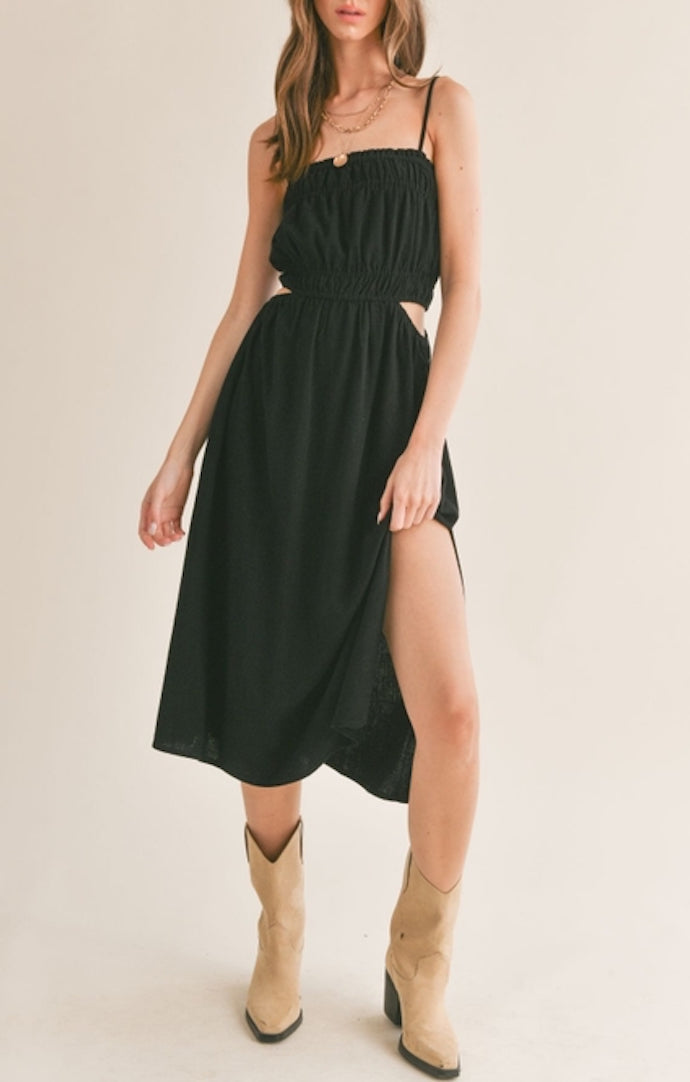 Sofie The Label Black Linen Side Cutout Midi Dress