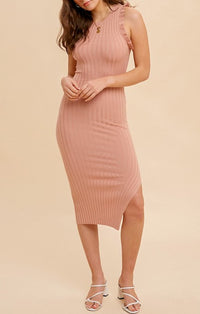 Hem & Thread Rose Pink Ribbed Knit Dress