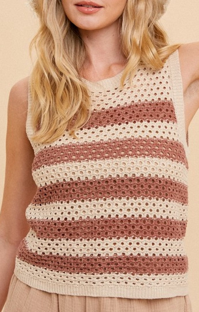 Hem & Thread Rust Stripe Crochet Tank