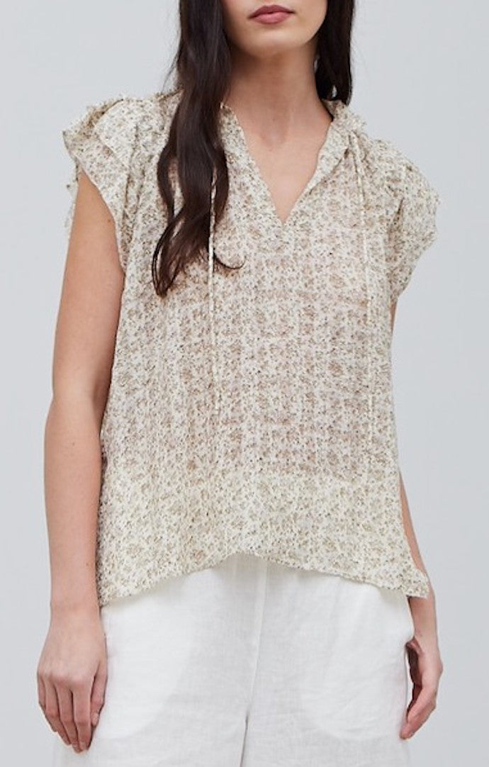 Grade and gather Ivory Printed Sheer Blouse