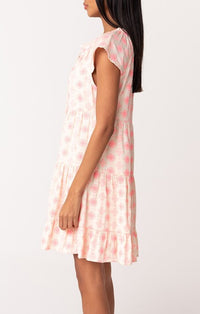 Lovestitch Natural And Pink Flutter Sleeve Tiered Mini Dress