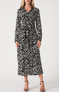 Lovestitch Black/Natural Long Sleeve Button Down Maxi Dress