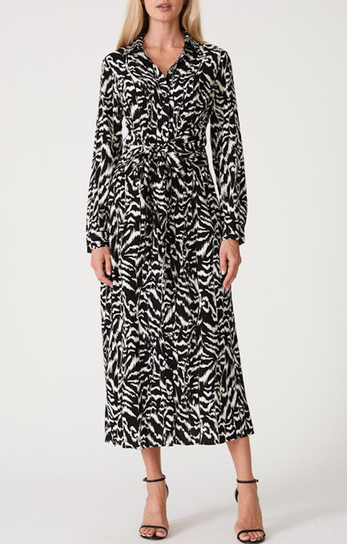 Lovestitch Black/Natural Long Sleeve Button Down Maxi Dress