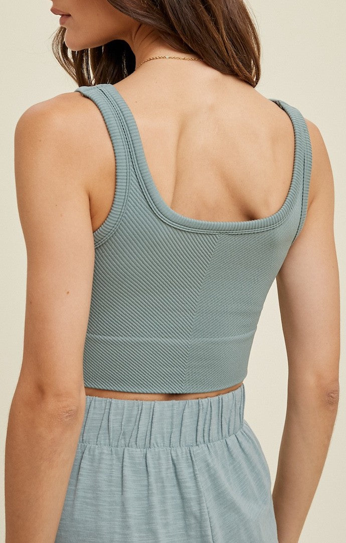 Wishlist Dusty Sage Ribbed Padded Seamless Top